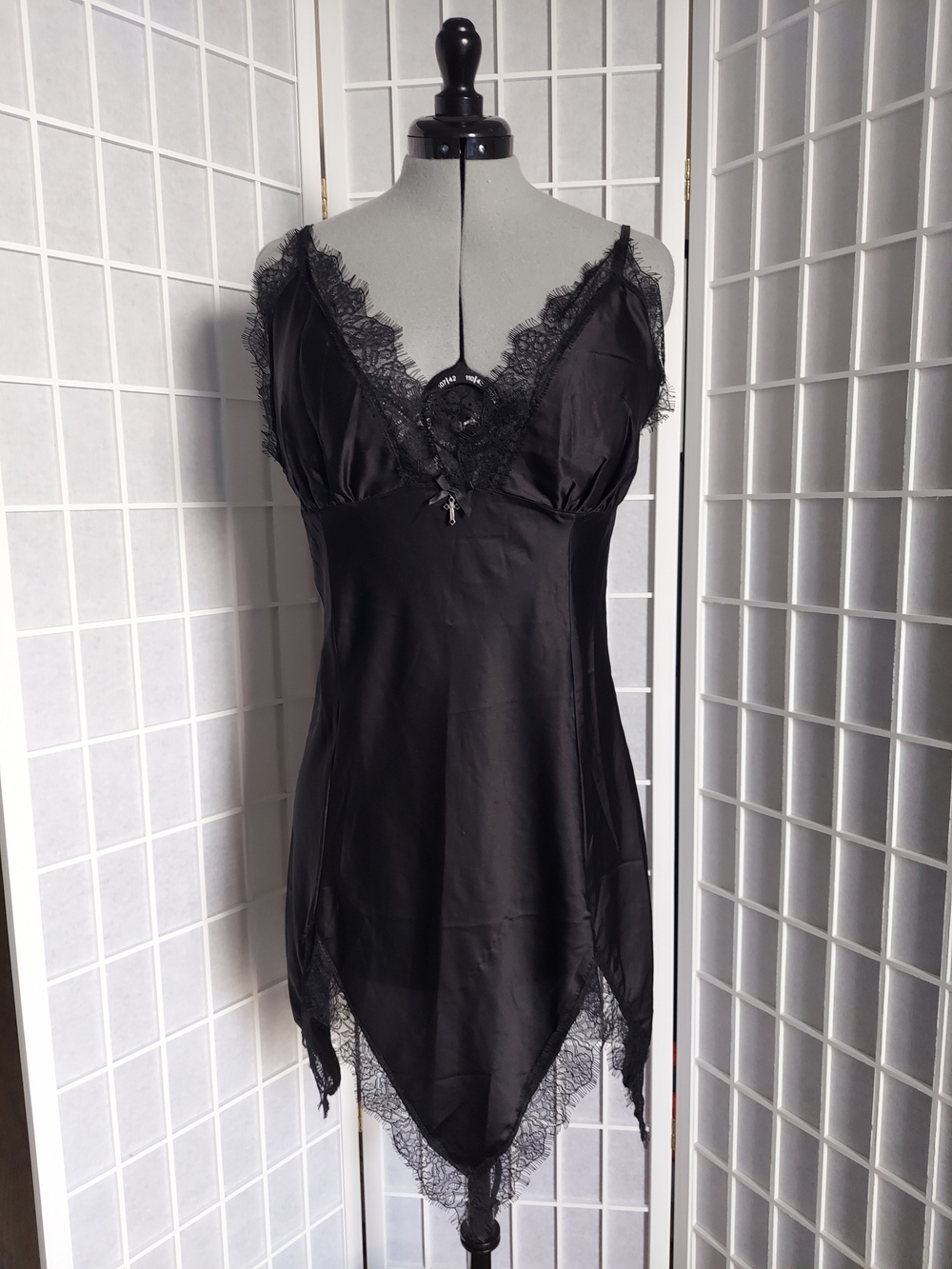 Killstar Black Lace-Trim Satin Slip